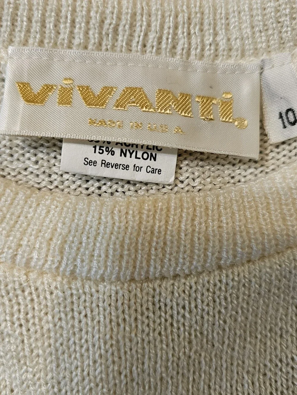 Vintage 80s Vivanti Colorblock Knit Short Sleeve Sweater Top Blue Cream M